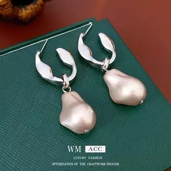 Серебряные игольчатые серьги с нерегулярным жемчугом - модный ретро-легкий роскошный нишевый универсальный дизайн высокого класса Silver Needle серебряный