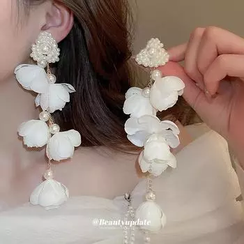 Серебряные игольчатые супер феи длинные серьги-кисточки с жемчугом - изысканное модное заявление для женщин