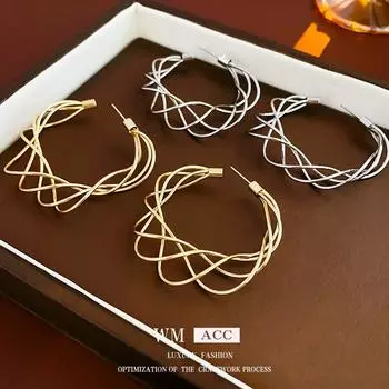 Серебряные игольчатые витые серьги C-образной формы, европейские и американские серьги с преувеличенной индивидуальностью, металлические серьги в крутом стиле 2#