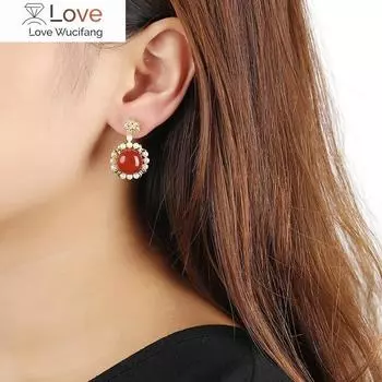 Серебряные инкрустированные южно-красные турмалиновые жемчужные серьги-цветы, персонализированные ретро-женские изысканные и элегантные помолвочные украшения красный