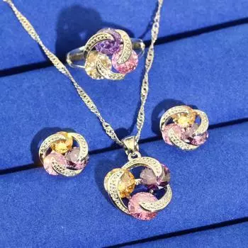 Серебряные комплекты ювелирных изделий 925 пробы для женщин, свадебные серьги с разноцветным цирконием, ожерелье, кулон, кольцо, браслет, подарок на свидание 6