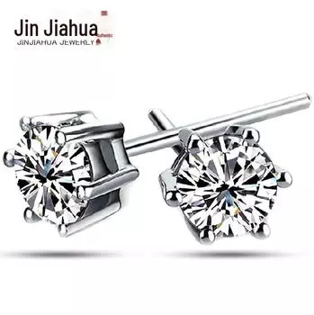 Серебряные корейские серьги Jinjiahua Six-Claw для женщин - классика и стиль, хит продаж 6MM Diamond Earrings, Price per pair белый