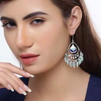 Серебряные латунные серьги Bagh E Fiza с зелеными бусинами, оксидированные пастельные тона, разноцветные эмалированные, украшенные листьями, висячие серьги для женщин и девочек