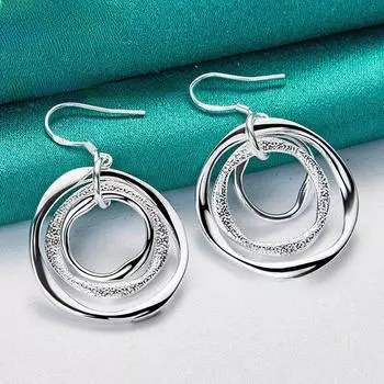 Серебряные матовые серьги-волны с тремя кругами для женщин - West Lake Beauty Jewelry ME146