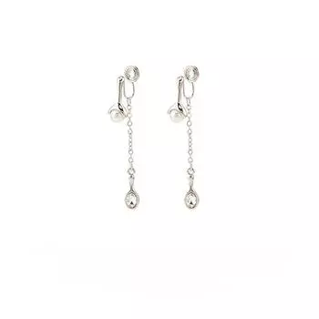 Серебряные металлические серьги с искусственным жемчугом, роскошная цепочка, длинная спираль от комаров, без пирсинга, зажим для ушей, женский