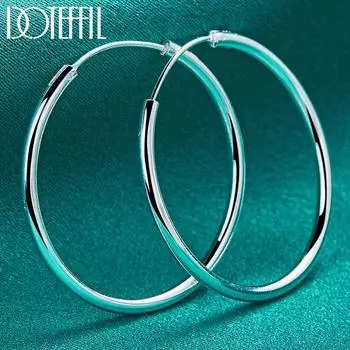 Серебряные модные украшения, круглые серьги-кольца 50 мм