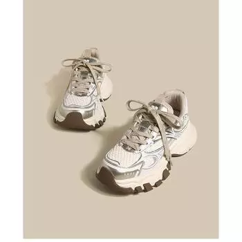Серебряные настоящие кожаные громоздкие кроссовки женские новые весенне-осенние в гонконгском стиле Heavy Industry с толстой подошвой Elevator Wild Leisure Sneaker 35 шампанского