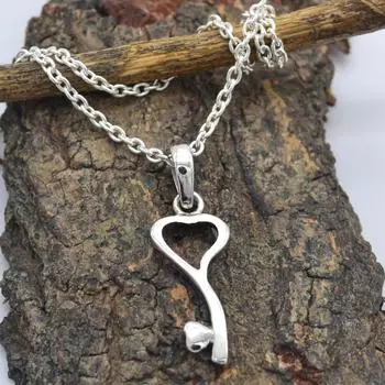 Серебряные Очаровательные Ювелирные Изделия Твердые Стерлингового Серебра 925 пробы Сердце Ключ Ожерелье Унисекс Ювелирные Изделия серебряный