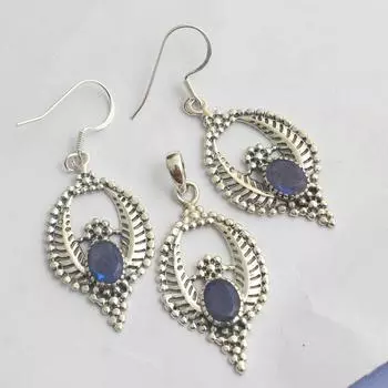 Серебряные очаровательные ювелирные изделия с лабрадоритом, женские серьги-подвески, комплект из 100% стерлингового серебра 925 пробы, ювелирные изделия синий