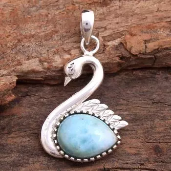 Серебряные очаровательные ювелирные изделия, стерлинговое серебро 925 пробы, ларимар, лабрадорит, черный оникс, лунный камень, женский кулон в виде лебедя синий