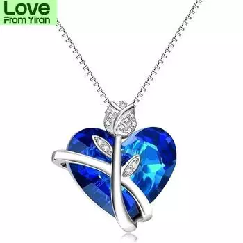 Серебряные ожерелья с бабочками и розами для женщин с кристаллами, ювелирные изделия в подарок жене, девушке, подруге синий
