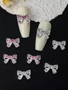 Серебряные подвески-бантики для ногтей 10 шт. 3D сплав DIY украшения для ногтей принадлежности для ногтей 2025 подарок для девочек