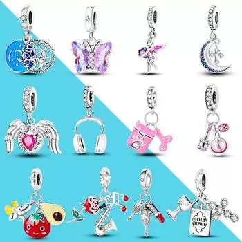 Серебряные подвески с луной 925 пробы, подходящие для браслета, розовые духи, подвески с крестом из Библии