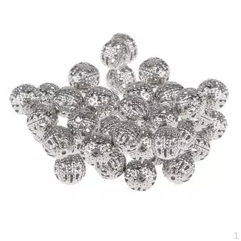 Серебряные полые филигранные круглые шарики из металла диаметром 8 мм, металлические бусины-разделители для изготовления ювелирных изделий, упаковка из 100 шт.