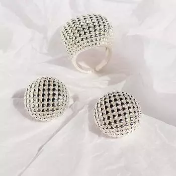 Серебряные полые широкие открытые серьги-гвоздики с пуговицами и кольцом Blogger Doudou The Same 373 adjustable opening