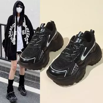 Серебряные повседневные кроссовки на платформе для женщин, весна и осень, новые универсальные туфли для папы на шнуровке Muffin 35 серебряный