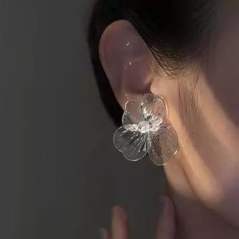 Серебряные прозрачные серьги с цветком, золотые аксессуары для ушей, деформируемые серьги-гвоздики, повседневное платье