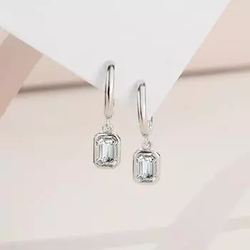 Серебряные S925 Муассанит Изумрудной огранки 4*6 мм 0,8 карат Свадебные серьги Модные изысканные женские серьги-подвески Обручальные украшения