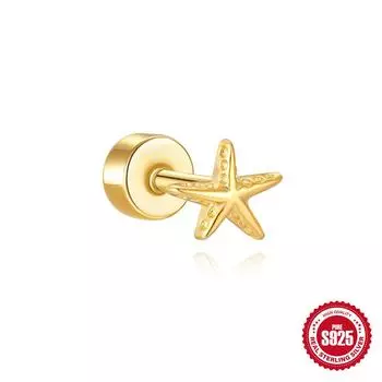 Серебряные серьги 925 пробы Морская звезда Капля воды Пентаграмма Океанская серия Опаловые серьги Маленькие с плоским дном Толстые серьги с резьбой