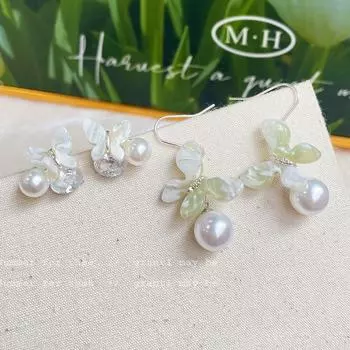 Серебряные серьги-бабочки цвета мяты и зеленого цвета для женщин — небольшие, элегантный дизайн, новый китайский стиль.