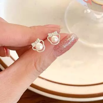 Серебряные серьги-бабочки с жемчугом Микки для женщин, гвоздики для прокалывания ушей, милые и симпатичные серьги