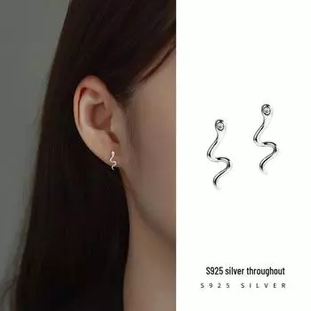 Серебряные серьги Banyan Tree Snake в форме змеи с цирконием – милые и уникальные мини-украшения для ушей на весну и лето ES2203 платиновый