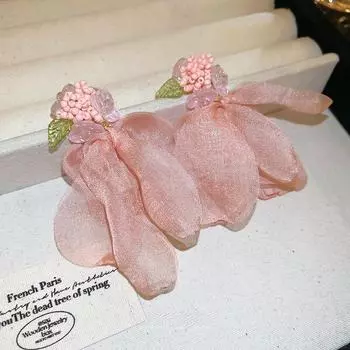 Серебряные серьги-цветы с игольчатым рисунком из рисовых бусин для девочек — нежные, милые, универсальные украшения для темперамента Silver Needle розовый