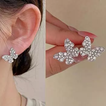 Серебряные серьги-гвоздики с бабочками для женщин, роскошные свадебные украшения со стразами, милые серьги pendientes mujer серебряный
