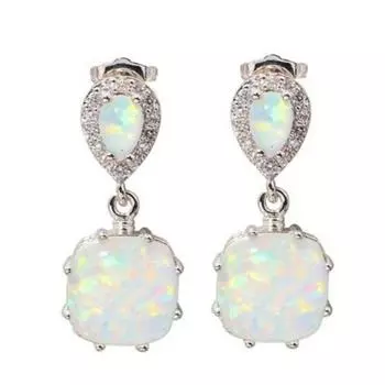 Серебряные серьги-гвоздики с квадратным опалом синий