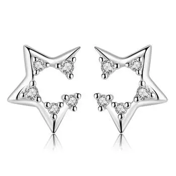 Серебряные серьги-гвоздики с открытыми пятиконечными звездами из циркония, простые серьги с бриллиантами для женщин, украшения для ушей