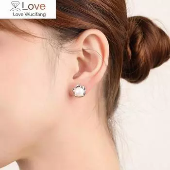 Серебряные серьги-гвоздики с жемчугом, серьги с цветочным дизайном для женщин, ювелирные изделия, новые