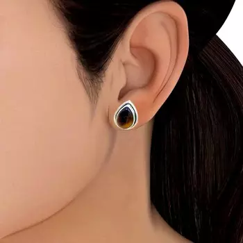 Серебряные серьги-гвоздики Tiger Eye Tear Drop для женщин, натуральные хрустальные драгоценные камни и стерлинговое серебро, эстетические украшения ручной работы, подарок подружкам невесты коричневый