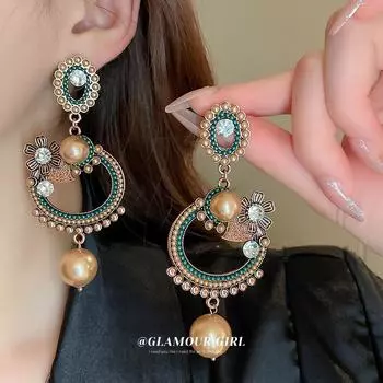 Серебряные серьги-игл с цветочным узором, бриллиантами и жемчугом, элитный французский ретро-стиль дворца. Silver Needle шампанского