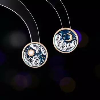 Серебряные серьги-иглы S925, асимметричные серьги с дизайнерским смыслом, простые и маленькие серьги в стиле ретро с солнцем, луной и звездами золотой