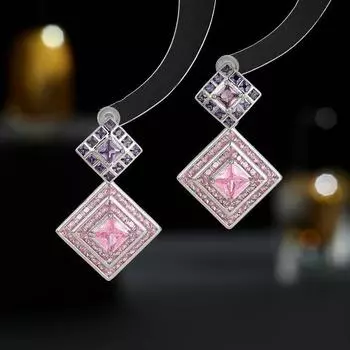 Серебряные серьги-иглы S925, модные французские дизайнерские легкие роскошные серьги с геометрическим ромбом и квадратным цирконием серебряный