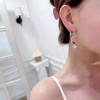 Серебряные серьги-иглы S925 с цирконами, дизайнерские, нишевые, сладкие и свежие, нерегулярные полые серьги в форме сердца