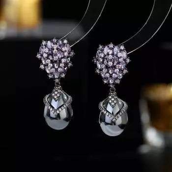 Серебряные серьги-иглы S925 с инкрустацией цирконием, французские легкие, роскошные, в стиле ретро, элегантные, темпераментные, с каплями воды, с жемчугом