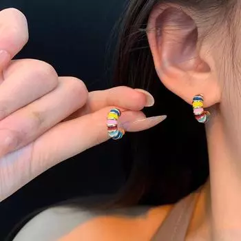 Серебряные серьги-иглы S925 с контрастной эмалью для женщин null