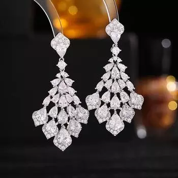 Серебряные серьги-иглы S925 с супер-блестящими инкрустациями из циркония, новые лепестки в виде капель воды, тяжелая промышленность, легкое роскошное атмосферное платье с серьгами зелёный