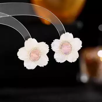 Серебряные серьги-иглы S925, супер-сказочные серьги, простые, универсальные, с маленьким цветком, серьги-гвоздики из натуральной ракушки зелёный