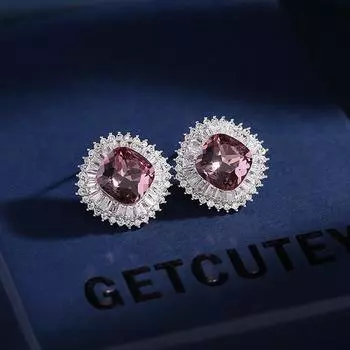 Серебряные серьги-иглы S925, женские геометрические квадратные серьги-гвоздики с инкрустацией из циркония и суперблестящими кристаллами синий