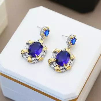 Серебряные серьги-иглы с голубым цирконием в средневековом стиле, легкие серьги класса люкс, серьги в стиле ретро.