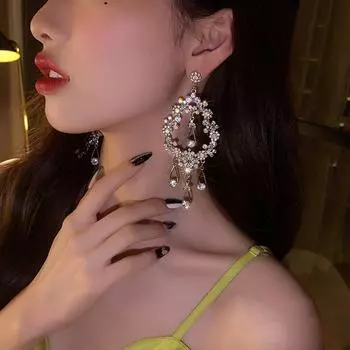 Серебряные серьги-иглы с крупными цветочными лозами и каплями воды, инкрустированные бриллиантами, индивидуальный нишевый темперамент, высококачественные серьги, для женщин