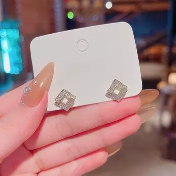 Серебряные серьги-иглы с квадратными бриллиантами геометрической формы для женщин S925 - корейский стиль, супер-сказочный дизайн. золотой