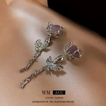 Серебряные серьги-иглы в форме розы — корейский стиль, роскошный и легкий дизайн для женщин silver needle серебряный