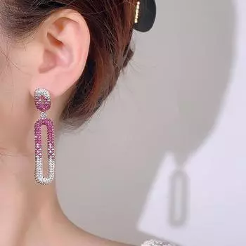 Серебряные серьги-иглы, высококачественные серьги, преувеличенные серьги-гвоздики с кисточками и цирконовыми стразами, высокое качество красный