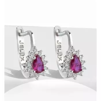Серебряные серьги-капли с рубином и цирконом