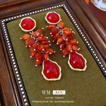 Серебряные серьги-кисточки «Игла пшеницы» — легкая роскошь, универсальность, нишевый модный дизайн для людей среднего возраста Silver Needle красный