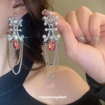 Серебряные серьги-кисточки с бриллиантами и жемчугом для женщин — винтажные, модные, легкие, роскошные, стиль высокого класса Silver Needle-Silver розовый