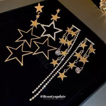Серебряные серьги-кисточки с бриллиантами в форме звезд — шикарный дизайн из металла в холодном стиле, простая и элегантная роскошь высокого класса. Environmentally Friendly золотой